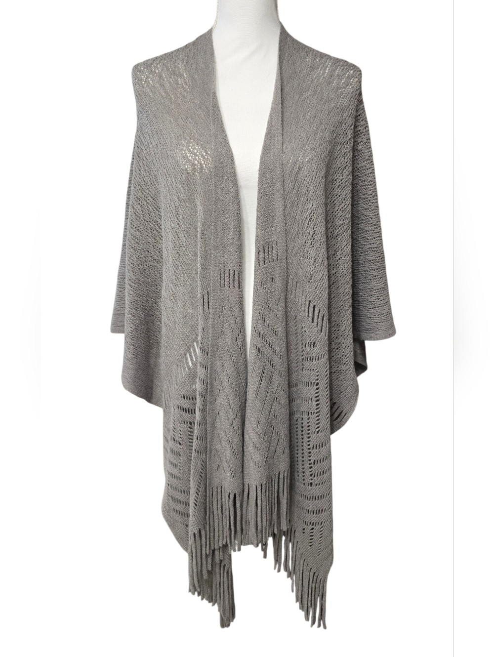 Kohl's Heather Gray Open-Knit Fringe Wrap